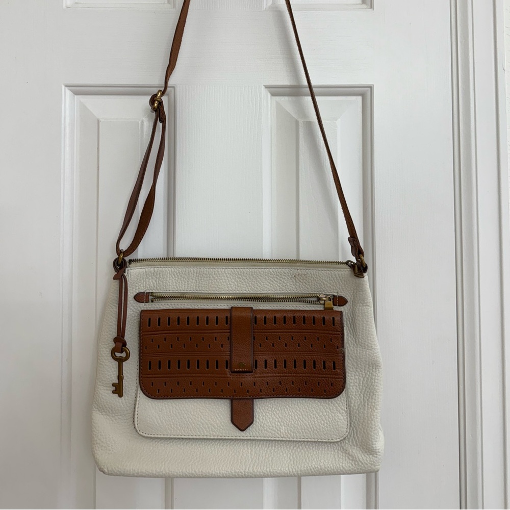 Elegant White and Brown Shoulder Bag